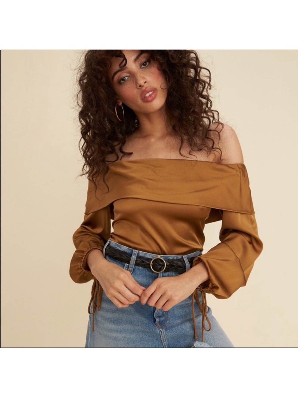 LPA 248 top xs Off-Shoulder Long Sleeve Top in Caramel excellent condition